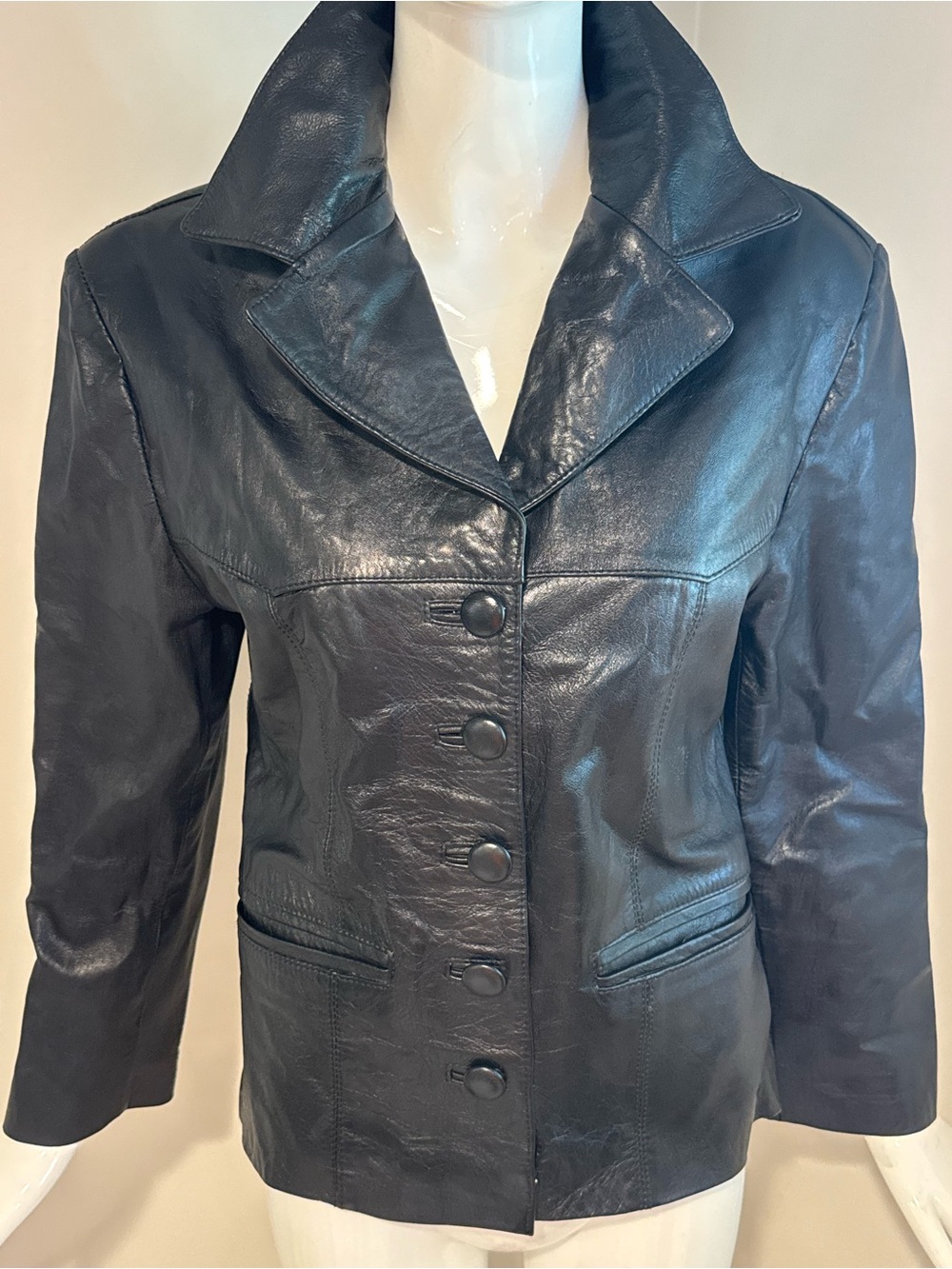 Vintage Italian Black Leather Blazer Jacket Made in Italy Women’s M